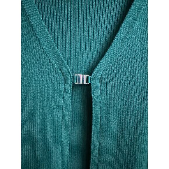 Alo Yoga Salana Sweater Sz M Deep-V Clasp Front Cardigan Dark Green Long Sleeve - Picture 5 of 15